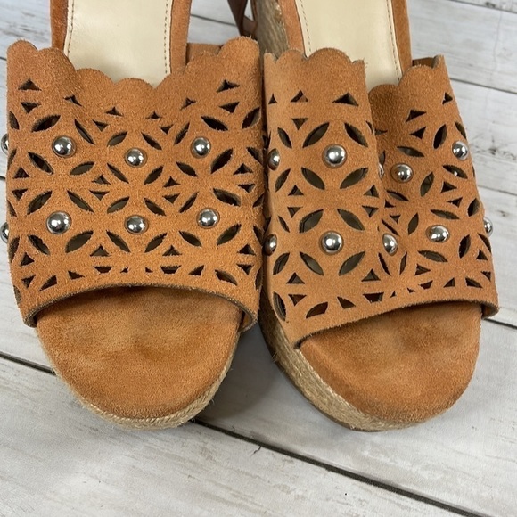 Marc Fisher Butterscotch Suede Studded Wedge Espadrille Ankle Strap Sandal - Picture 11 of 11